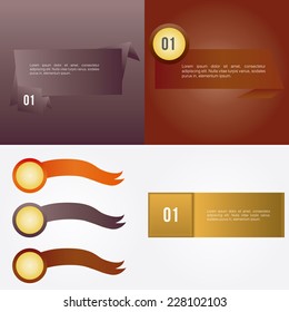 a set of different colored banners with text and numbers