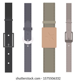Set of different colored belts isolated on white background. Element of clothing design. Flat style, vector illustration.