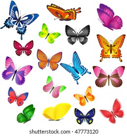 Set of different colored butterflies