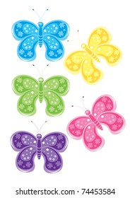 Set of different colored butterflies. Illustration on white