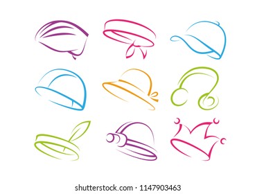 Set of different colored caps for all purposes - cycling, jester, expedition, earpiece, cap, headband, scarf, helmet, headlight