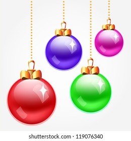 Set of different colored Christmas balls. Vector winter holiday illustration