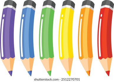 A set of different colored of color pencil on white background. Back to school. Isolate vector illustration.