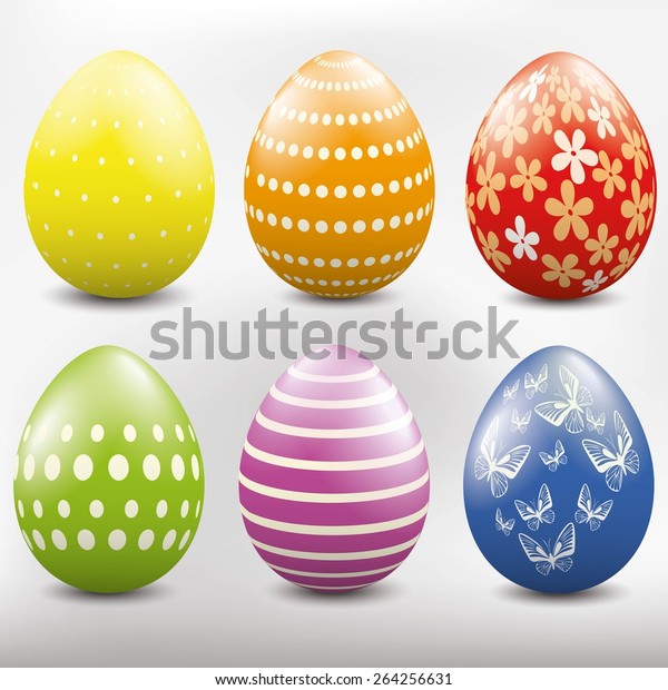 Set Different Colored Easter Egg Pattern Stock Vector Royalty Free