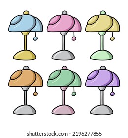 A set of different colored Elegant table lamp with a light shade, vector illustration in cartoon style on a white background