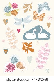 Set of different colored floral stickers