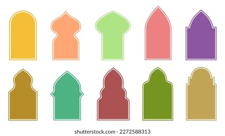 set of different colored islamic style window and arches on a white background for ramadan kareem, vector illustration