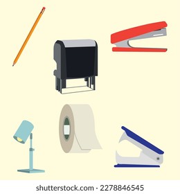 Set verschiedener farbiger Büromaterial-Symbole Vektorgrafik