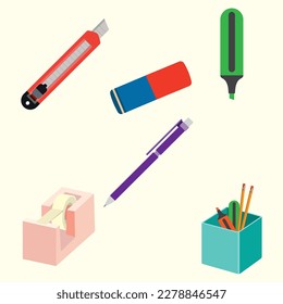 Set verschiedener farbiger Büromaterial-Symbole Vektorgrafik
