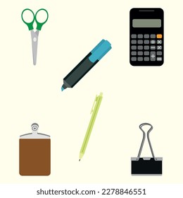 Set of different colored office supplies icons Vector