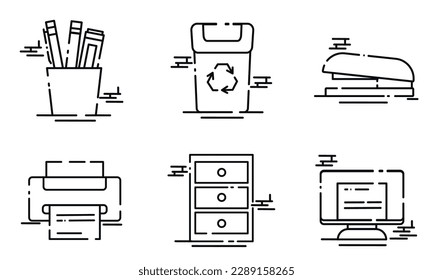Set of different colored office supplies icons Vector