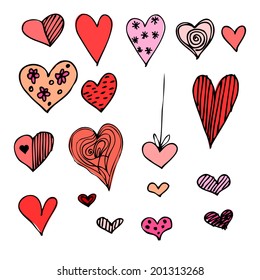 set of different colored painted hearts, vector