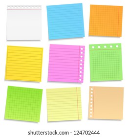 Set of different colored paper notes, vector eps10 illustration