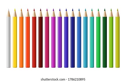 Set of different colored pencils isolated on white background. Vector illustration.