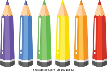 A set of different colored pencils on white background. Back to school. Isolate vector illustration.