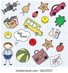 Set of different colored school objects with boy. For girl set please visit my portfolio.
