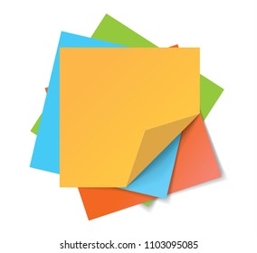 Set of different colored sheets of note papers as place for your texts. Realistic vector illustration isolated on white background