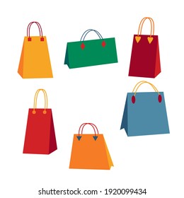 Set of different colored shopping bags isolated in white background. Vector illustration.