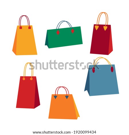 Set of different colored shopping bags isolated in white background. Vector illustration.