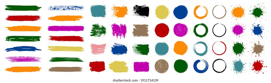 Set different colored splash banners, collection brush strokes – stock vector