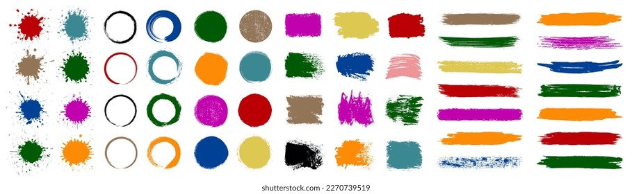 Set different colored splash banners, collection brush strokes – vector