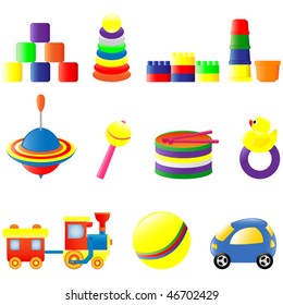 Set of different colored toys