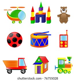 Set of different colored toys.