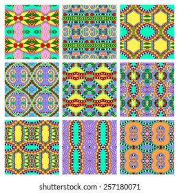 set of different colored vintage geometric pattern, texture for wallpaper, web page background, fabric and wrapping paper design, vector illustration