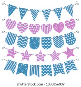 Set of different colorful buntings with patterns