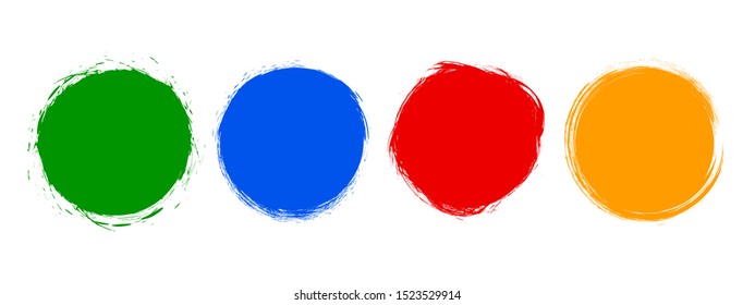 Set different colorful circle brush strokes, hand drawn paint brush circle logo frame – stock vector