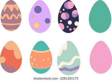 Set of different colorful easter eggs with beautiful patterns. Vector Pascha eggs isolated on white background.