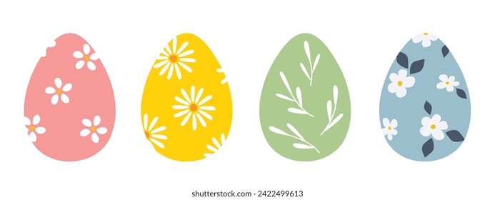 conjunto de diferentes huevos de Pascua coloridos con adornos florales - ilustración vectorial