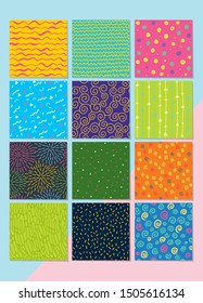 Set of different and colorful geometric seamless patterns 