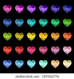 Set of different colorful heart sequins. Jewelry accessories - Vector