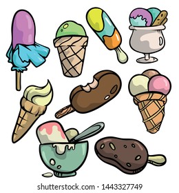 Set of different colorful ice cream, sweet cold food