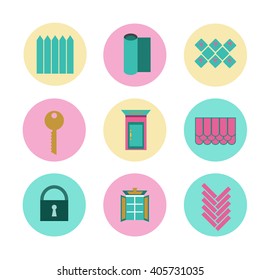 set of different colorful  icons of tools for construction.