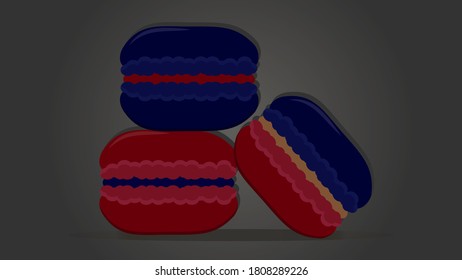 A set of different colorful macaroons on dark background. French food. Vector food for restaurant menu