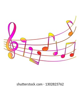 Set of different colorful musical notes on a white background. Vector illustration isolated