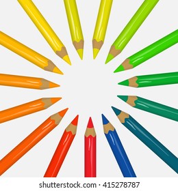 Set of different colorful pencils placed in a circle. Vector illustration for your graphic design.