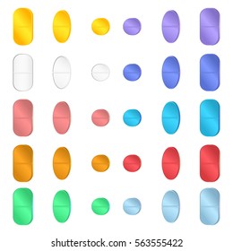 Set of different colorful pills