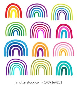 Set of different colorful rainbow hand drawn vector illustrations in cartoon style minimalism