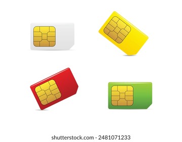 set of different colorful sim card vector on white isolated