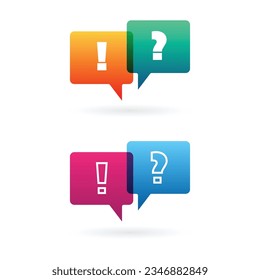 Set of different colorful speech bubbles with question mark and exclamation mark isolated on white background