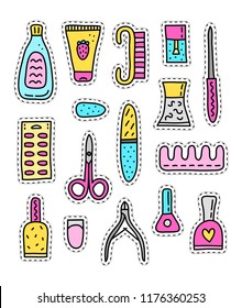 Set of different colorful stickers or patches for nail salon isolated on white background.