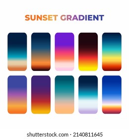 Set of Different Colorful Sunset Gradients Vector, Trendy Linear Gradients Template
