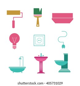 set of different colorful tools for construction.