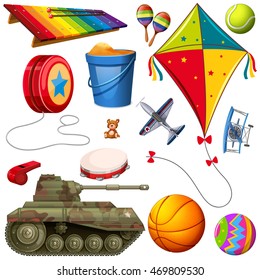 Set of different colorful toys illustration