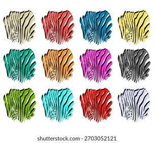 Conjunto de diferentes patrones de rayas de cebra de colores. Creando para el efecto del arte pop, materia textil, papel, embalaje