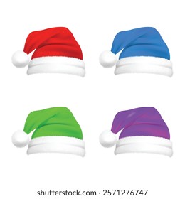 Set of different colors Christmas Santa hats isolated on white background
