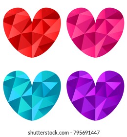 Set of different colors diamond shaped hearts for Valentine's Day holiday isolated on white background